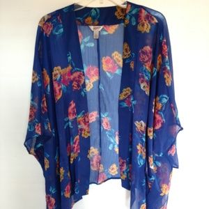 Royal bkue chiffon kimono with pockets